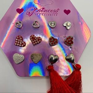 Earrings Hearts Rhinestones 6 Pairs PIERCED! CUTE